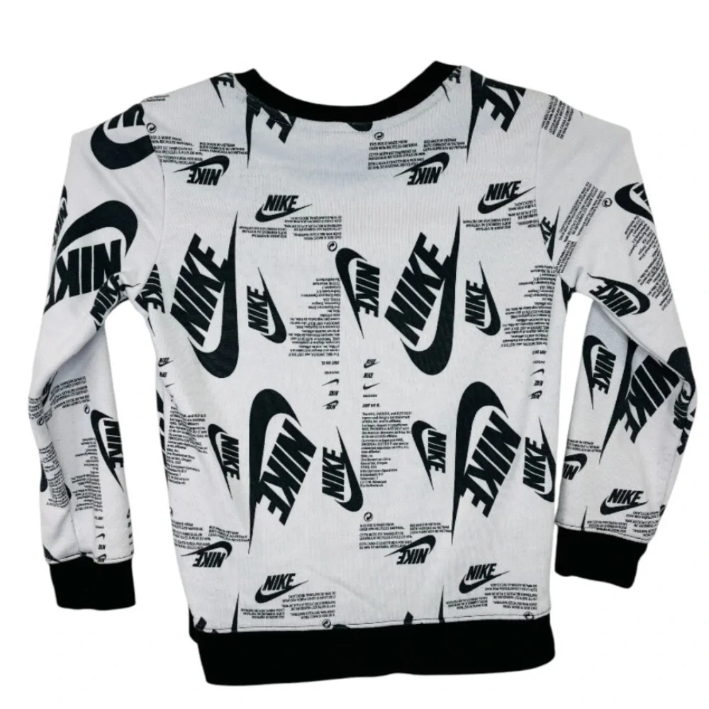 Nike B NSW Futura Allover Print Boy’s Black and White Crewneck Sweatshirt Size L